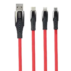 کابل ۳ سر Tranyoo XS3 1.2mTranyoo XS3 5A 1.2m 3-in-1 MicroUSB + Lightning And Type-C Cable