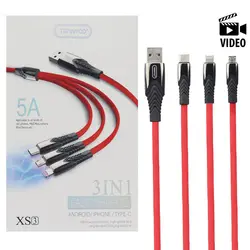 کابل ۳ سر Tranyoo XS3 1.2mTranyoo XS3 5A 1.2m 3-in-1 MicroUSB + Lightning And Type-C Cable