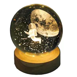 چراغ خواب طرح گوی کریستال مدل ماه و فضانورد کد 02Moon and astronaut crystal ball night light