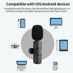 میکروفون یقه ای بی سیم K8 + تبدیل Type-C to LightningK8 TYPE-C MICROPHONE +TYPE-C TO LIGHTNING ADAPTER
