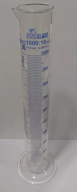 استوانه مدرج (مزور) 1000 میلی‌لیتری شیشه‌ای