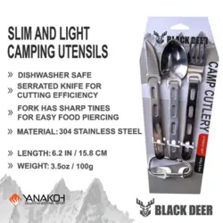 ست قاشق چنگال و چاقو بلک دیر روکش تیتانیوم ( مشکی ) Black deer