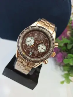 ساعت مچی مردانه سه موتور فعال کرنوگراف بند رزگلد صفحه قهوه ای برند اُمگا فضایی OMEGA،تکی به قیمت عمده