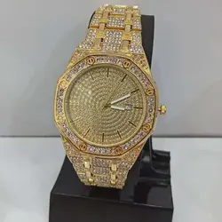 ساعت مچی اسپرت دخترانه و پسرانه،نگین دار،دارای روزشمار،رنگ طلایی
