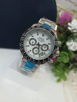 ساعت مچی مردانه سه موتور فعال کرنوگراف بند نقره ای صفحه سفید برند رولکس ROLEX، تکی به قیمت عمده
