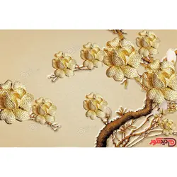 پرده زبرا تصویری گل جواهر طلایی کد 3DF-84