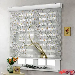پرده زبرا تصویری شکوفه سفید طلایی کد AZ-10