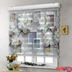 پرده زبرا چاپی طوسی و گل سفید کد 3DF-020