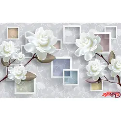 پرده زبرا چاپی طوسی و گل سفید کد 3DF-020