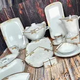 سرویس چینی پردیس طرح دلینا طلایی کف گل 12نفره 105پارچه
