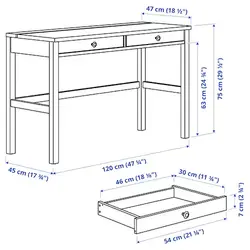 میز تحریر با 2 کشو ایکیا رنگ سفید/قهوه ای روشن مدل HEMNES