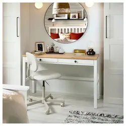 میز تحریر با 2 کشو ایکیا رنگ سفید/قهوه ای روشن مدل HEMNES