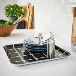 سینی طرح چک سیاه ایکیا سایز 33x33 مدل RÖDKNOT