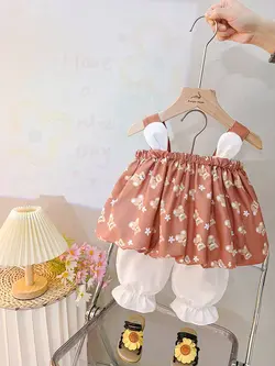 ست دخترانه تاپ خمره ای و شلوارک تدی