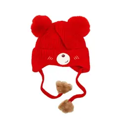 کلاه بافت بند دار 2 پوم خرسی