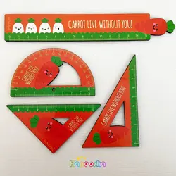 ست خط کش گونیا و نقاله چوبی طرح هویج