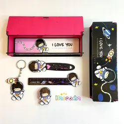 ست 5 تکه چوبی جامدادی و خط کش طرح فضانورد