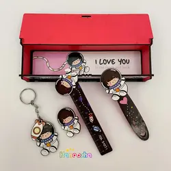 ست 5 تکه چوبی جامدادی و خط کش طرح فضانورد