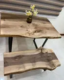 میز و نیمکت روستیک چوبین نورا مدل RT-02 (چوب گردو)