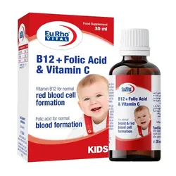 قطره ب12 و فولیک اسید و ویتامین ث یوروویتال 30 میل Eurovital B12 and folic vitamin drops and vitamin C 30 ml