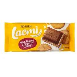شکلات شیری روشن Roshen LACMI MILK FILLING & COOKIES با  با کرم شیری و بیسکویت کرانچی 100 گرم