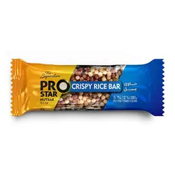 توپی بار غلات حجیم شده پرواستار PRO STAR CRISPY RICE BAR حاوی غلات،گندم حجیم شده، مغز دانه ‏های خوراکی میوه خشک، جو دوسر، عسل 20 گرم