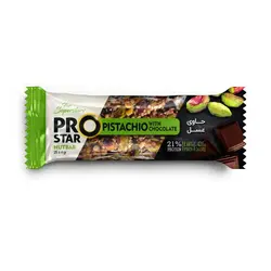 نات بار پسته شکلات پرواستار PRO STAR PISTACHIO حاوی پسته، کنجد، شکلات ، فرآورده حجیم شده غلات ، عسل 25 گرم