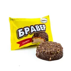 شکلات روسی Бравер  با روکش شکلاتی و مغز کرم شیری و کرم کارامل