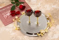 سینی گرد استیل_برنجی گل ارکیده چکش کاری شده کد112