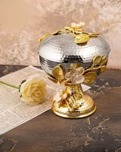 شکلات خوری استیل_برنجی گل ارکیده چکش کاری شده کد115