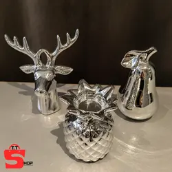 دکوری گوزن/گلابی/جا شمعی اناناس سرامیکی سیلور آینه ای کد516