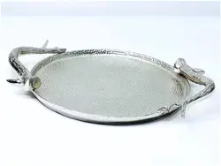 سینی دسته دار گرد شاخ گوزنی سیلور طرح چکش کاری