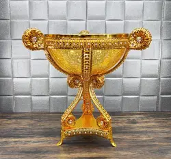 میوه خوری گود شیشه ترک طلایی نگین کوب کد1728