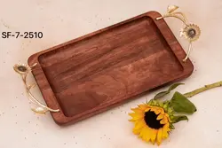 سینی مستطیل چوبی_برنجی گل آفتابگردان کد2510
