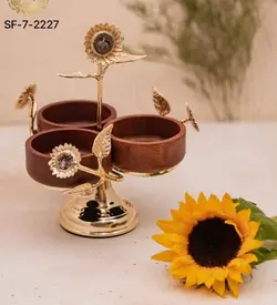 اردو خوری پایه دار سه خونه چوبی_برنجی گل آفتابگردان کد2227