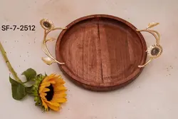 سینی گرد چوبی_برنجی گل آفتابگردان کد2512
