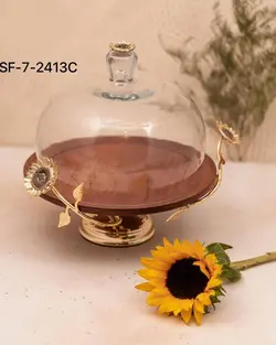 شیرینی /کیک خوری دربدار چوبی_برنجی گل آفتابگردان کد2413