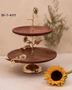 شیرینی خوری دو طبقه چوبی_برنجی گل آفتابگردان کد4111