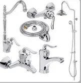 ست شش تیکه شیرآلات مدل قاجاری بامبو به همراه علم دوش شیپوری دوکاره و شلنگ توالت ریزبافت برنجی (رنگ کروم)