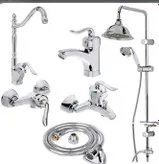 ست شش تیکه شیرآلات مدل قاجاری بامبو به همراه علم دوش شیپوری دوکاره و شلنگ توالت ریزبافت برنجی (رنگ کروم)