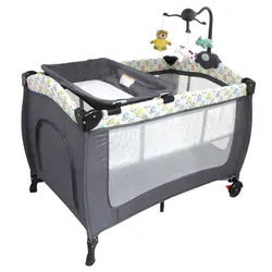 تخت و پارک طرح دار بیبی فور لایف baby 4life رنگ طوسی