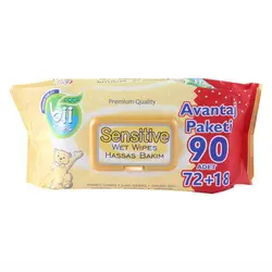 دستمال مرطوب بی ویپس برای پوست های حساس 90 عددی - فروشگاه جان به به