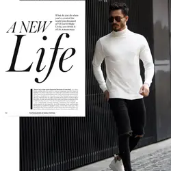 پلیور بافت مردانه مدل یقه اسکی ساده شیری