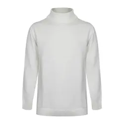 پلیور بافت مردانه مدل یقه اسکی ساده شیری