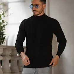 پلیور بافت مردانه مدل یقه ایستاده مشکی