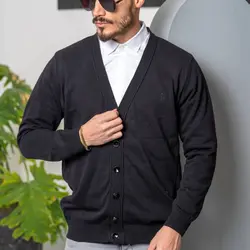 ژاکت بافت ساده پولو مردانه مشکی