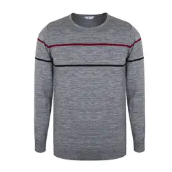 پلیور بافت مردانه مدل یقه گرد نیم رگلان طوسی