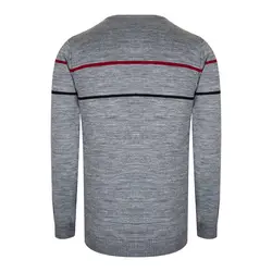 پلیور بافت مردانه مدل یقه گرد نیم رگلان طوسی