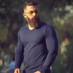 پلیور بافت مردانه مدل یقه هفت ساده سورمه ای