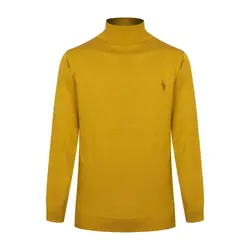 پلیور بافت مردانه مدل یقه اسکی خردلی